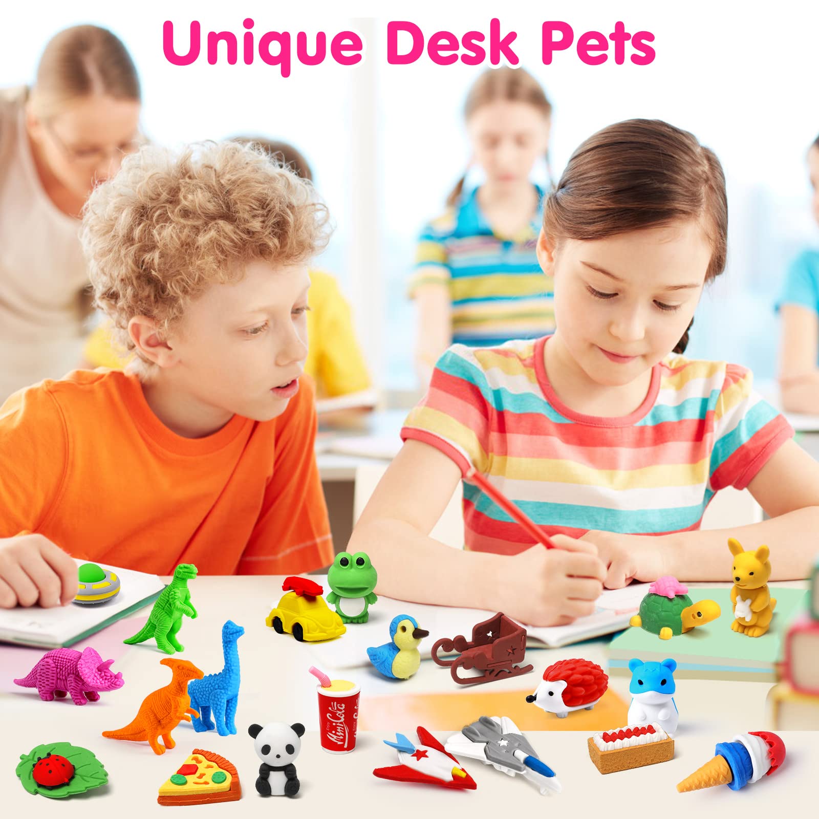 Arscniek 140-Pack Animal Erasers for Kids – Take-Apart Mini Pencils, Desk Pets & Party Favors