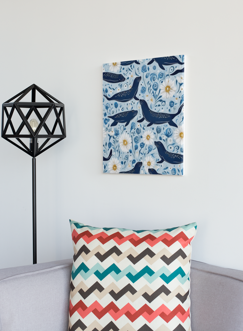 Whimsical Seal and Daisy Framed Wall Art