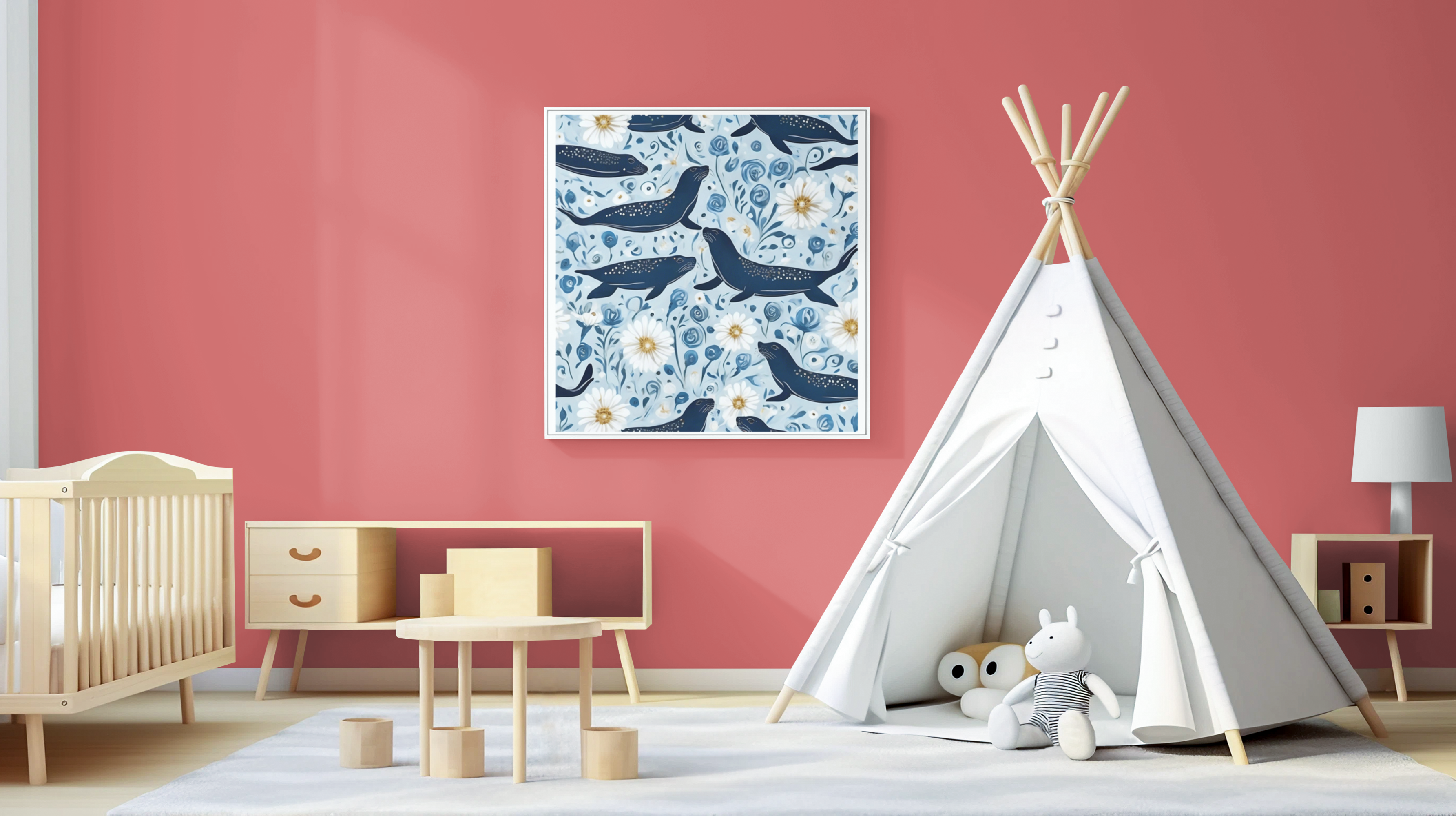Whimsical Seal and Daisy Framed Wall Art