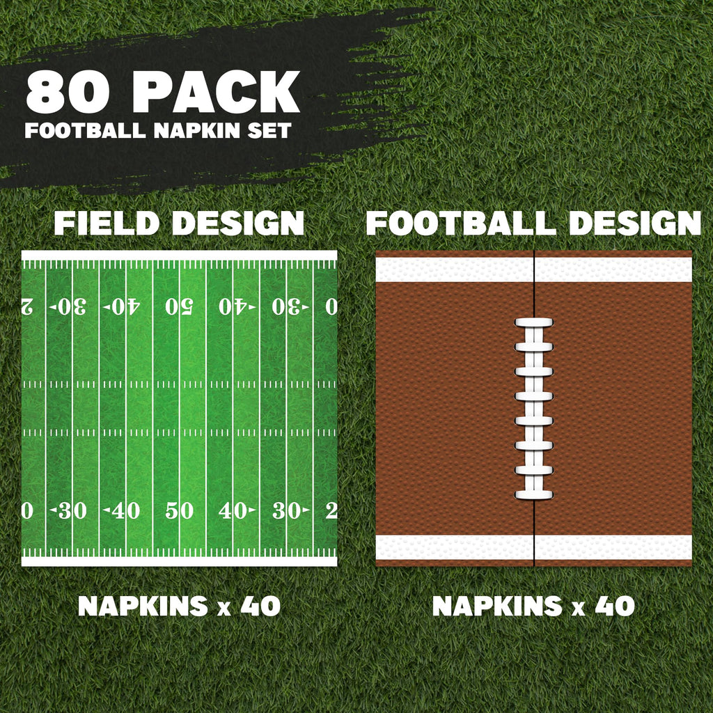 ArtCreativity 80 Pack Football Field Napkins – 5x5in, 2-Ply, Game Day Party Supplies