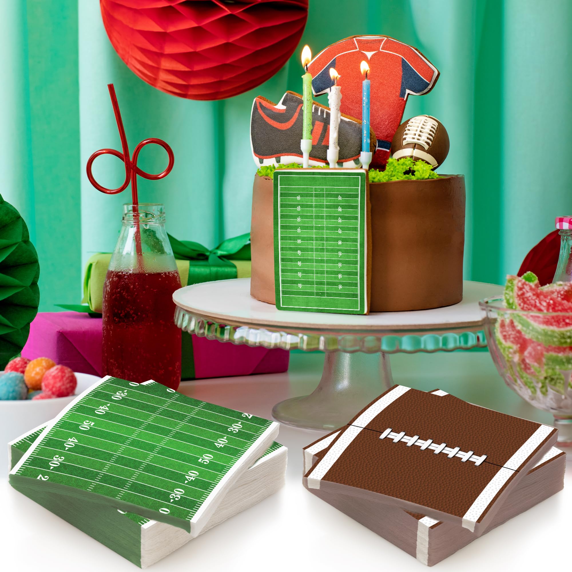 ArtCreativity 80 Pack Football Field Napkins – 5x5in, 2-Ply, Game Day Party Supplies