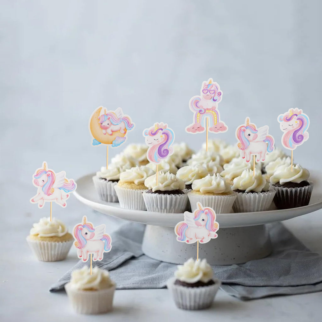 Arthsdite 24Pcs Unicorn Cupcake Toppers – Rainbow Moon Cloud Birthday Decor