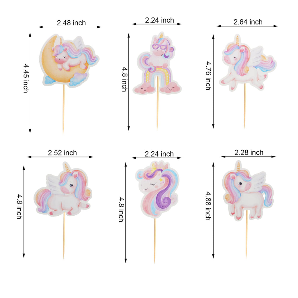 Arthsdite 24Pcs Unicorn Cupcake Toppers – Rainbow Moon Cloud Birthday Decor