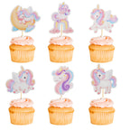 Arthsdite 24Pcs Unicorn Cupcake Toppers – Rainbow Moon Cloud Birthday Decor