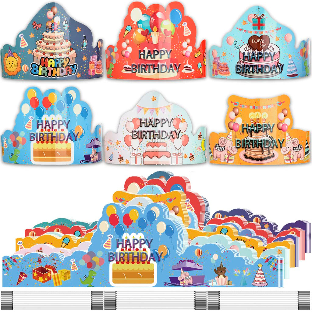 ARTLYMERS Birthday Crowns for Kids – 30-Pack Assorted Paper Party Hats with Adjustable Elastic, Reusable Classroom & Party Decor