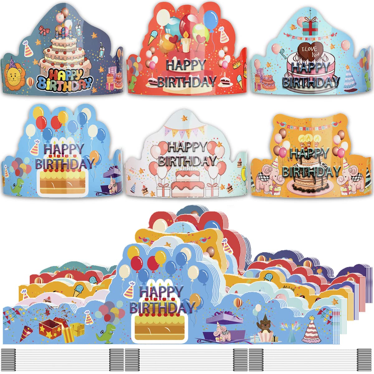 ARTLYMERS Birthday Crowns for Kids – 30-Pack Assorted Paper Party Hats with Adjustable Elastic, Reusable Classroom & Party Decor