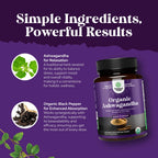 High Strength Organic Ashwagandha Supplements - Mood Support & Hormone Balance | 120 Ct