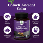 High Strength Organic Ashwagandha Supplements - Mood Support & Hormone Balance | 120 Ct