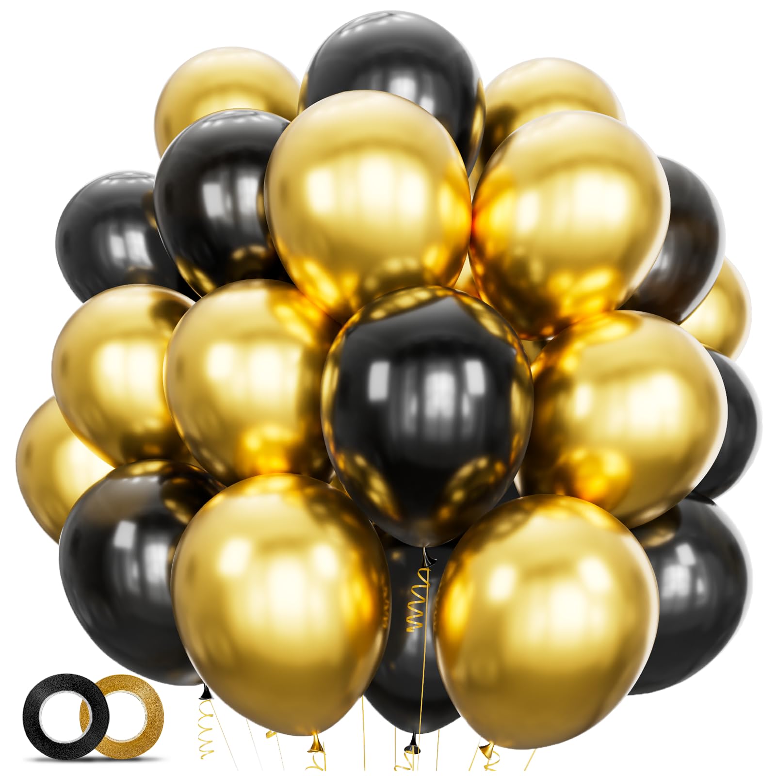 ASIYUHY 100pcs Black & Gold Balloons – 12in Metallic Latex Party Decor