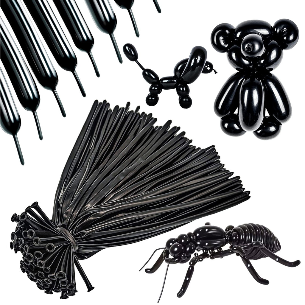 ASIYUHY 260-Long Balloons 100 Pack – Black Thick Latex for DIY Balloon Animals