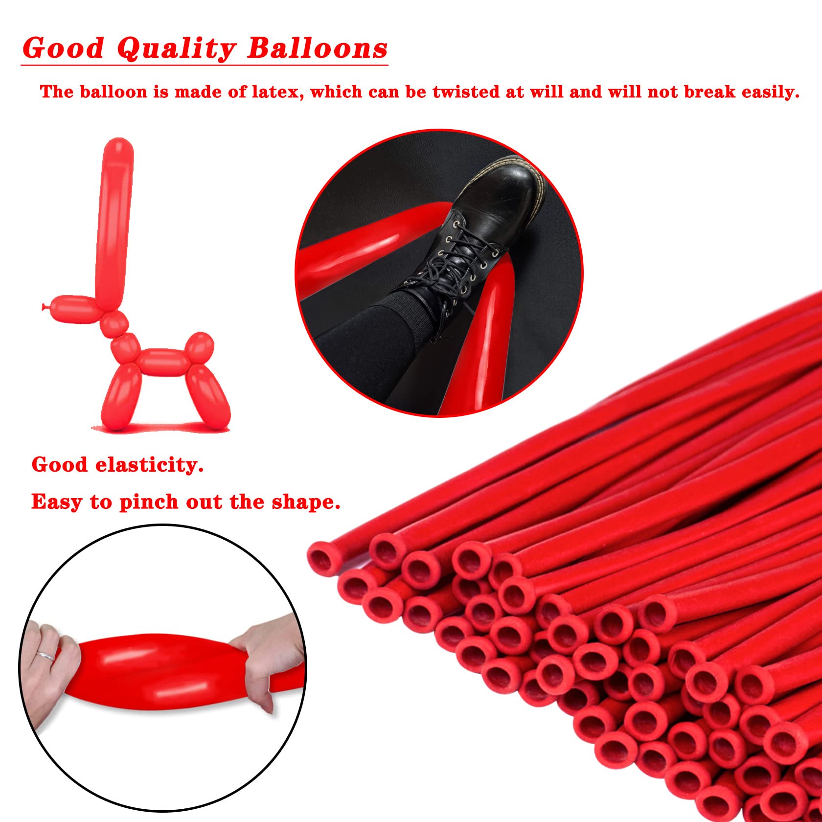 ASIYUHY 260 Long Red Balloons – 100 Pack, Durable Twistable Latex for Animal Shapes