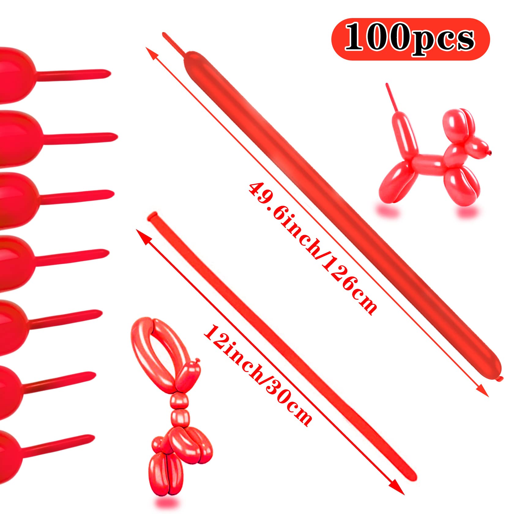 ASIYUHY 260 Long Red Balloons – 100 Pack, Durable Twistable Latex for Animal Shapes