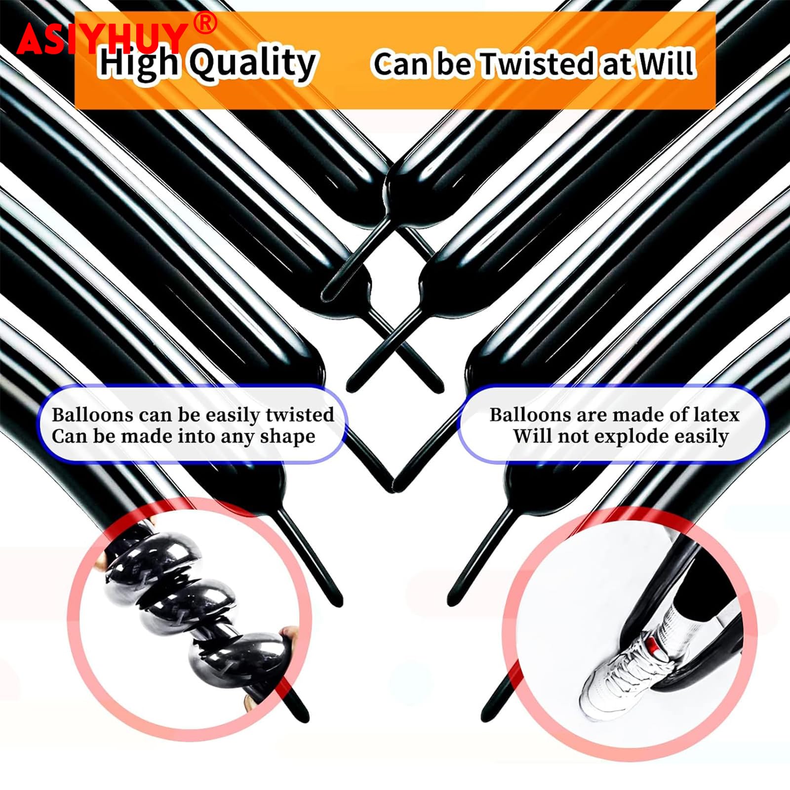 ASIYUHY 260-Long Balloons 100 Pack – Black Thick Latex for DIY Balloon Animals