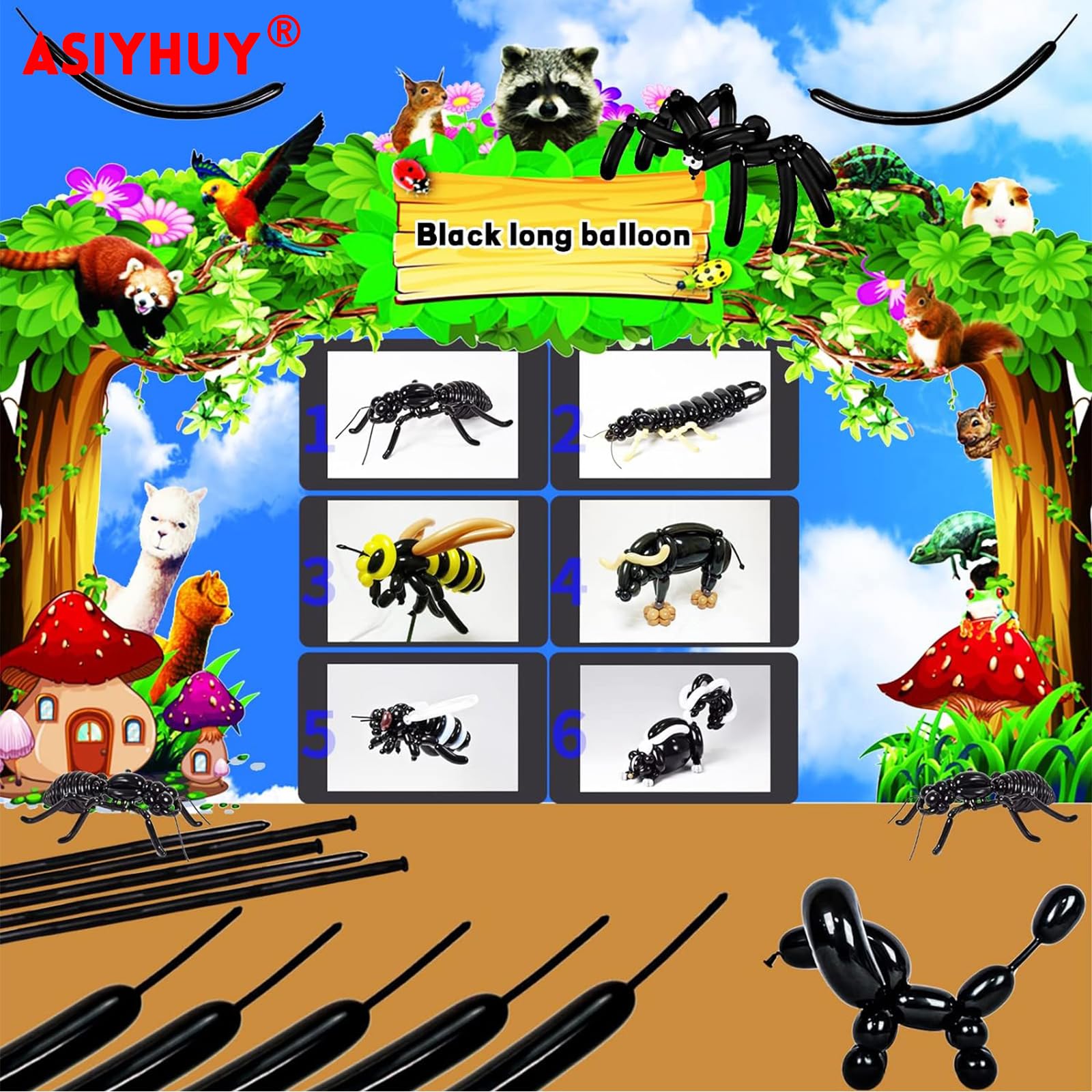 ASIYUHY 260-Long Balloons 100 Pack – Black Thick Latex for DIY Balloon Animals