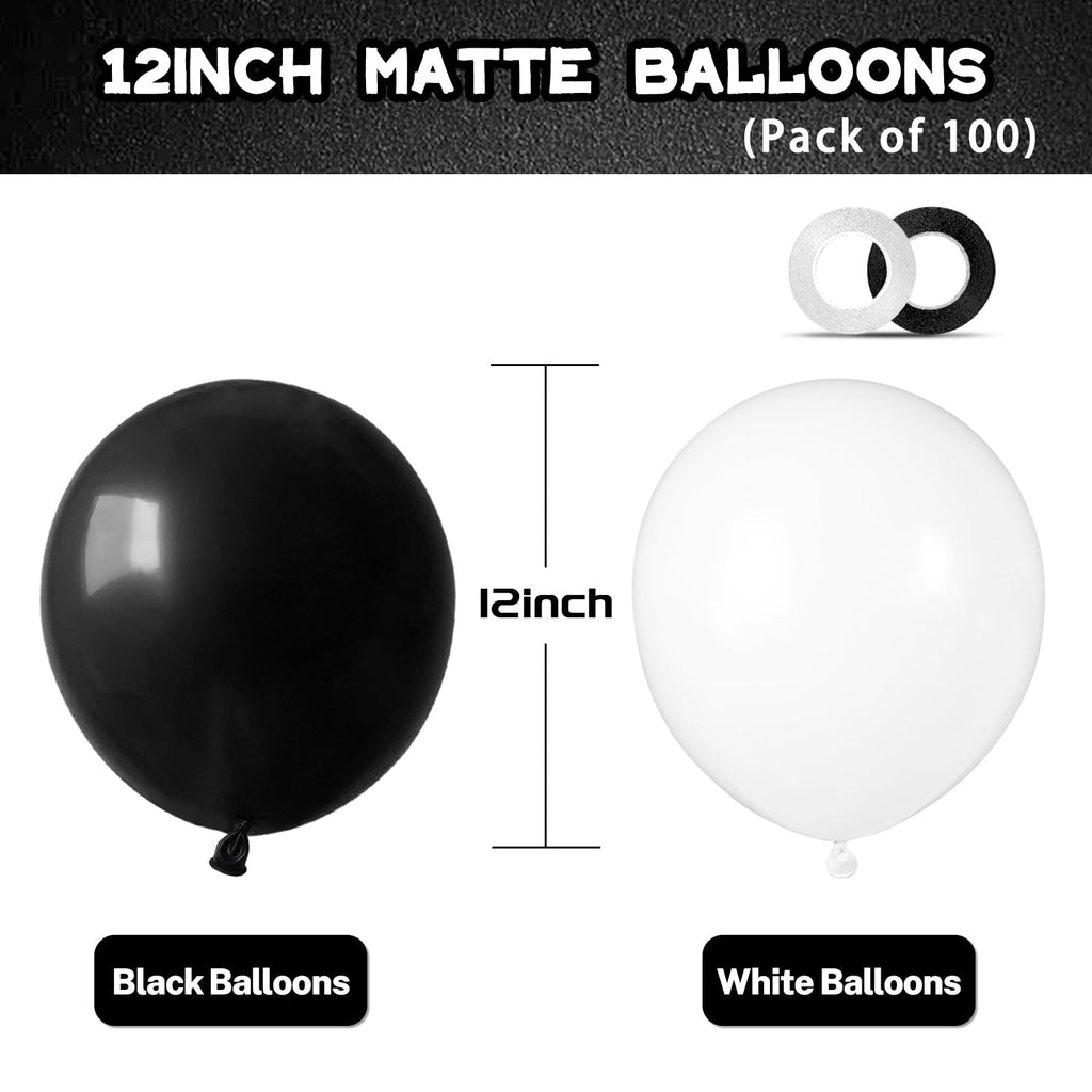 ASIYUHY 100pcs Black and White 12-Inch Balloons – Thickened Latex Party Decorations