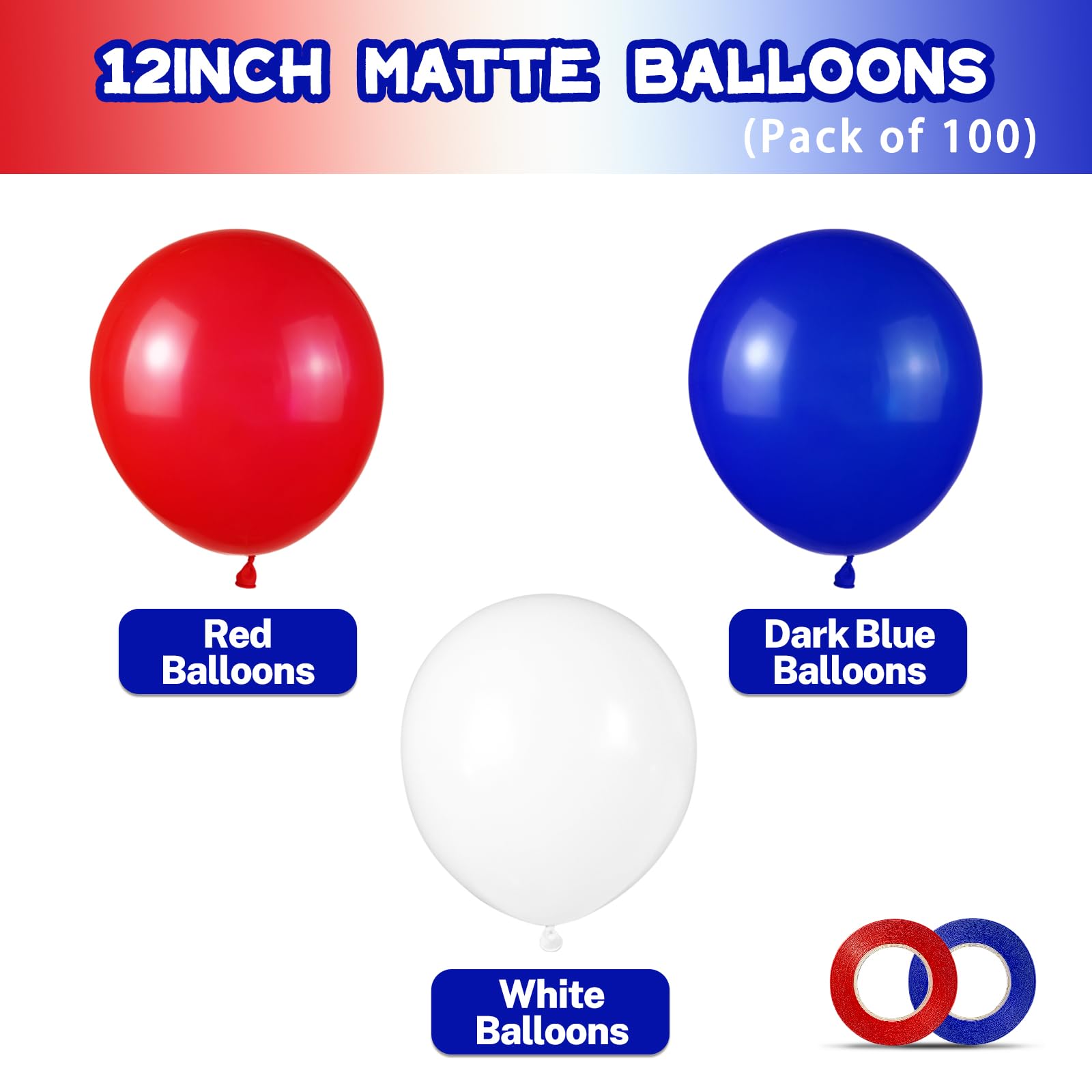 ASIYUHY Red White and Blue Latex Balloons 100 Pack for 4th of July & Patriotic Celebrations