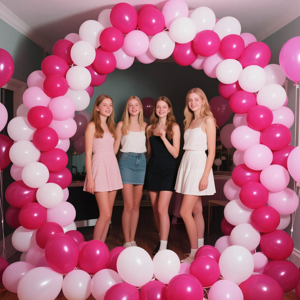 ASIYUHY Pink & White Balloons Set – 100pcs, 12in, Ribbon Included for Parties