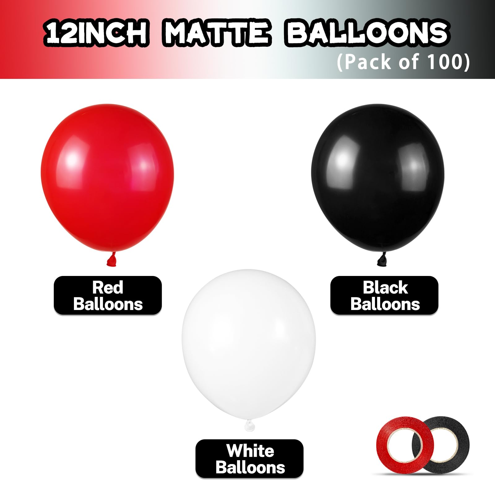 ASIYUHY Red and Black Balloons – 100 Pack, 12-Inch Matte Latex Party Decor for Birthdays, Graduations & More