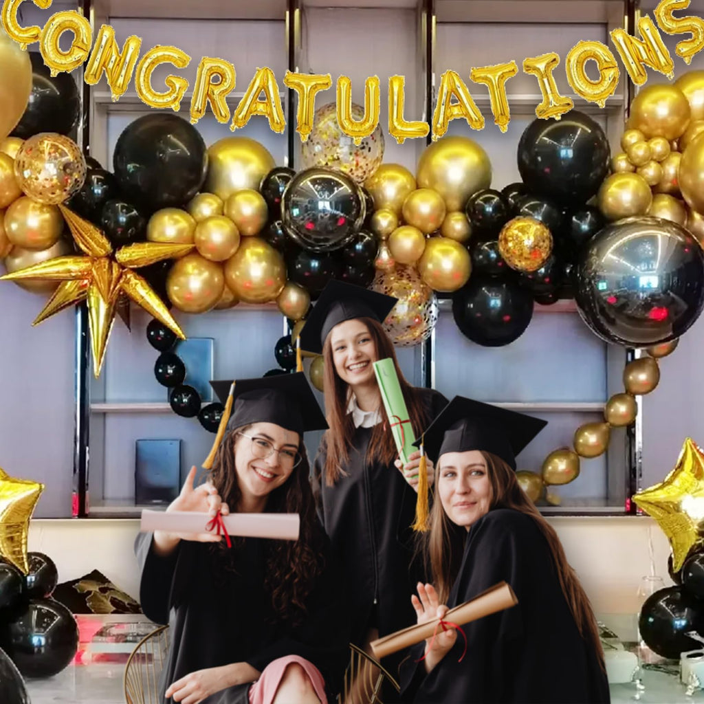 ASIYUHY 100pcs Black & Gold Balloons – 12in Metallic Latex Party Decor