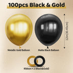ASIYUHY 100pcs Black & Gold Balloons – 12in Metallic Latex Party Decor