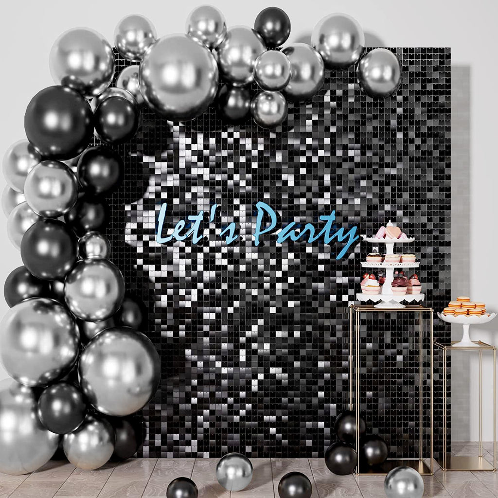 ASIYUHY 100pcs Black and Silver Balloons – 12 Inch Latex Party Decor Set