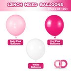 ASIYUHY Pink & White Balloons Set – 100pcs, 12in, Ribbon Included for Parties