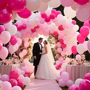 ASIYUHY Pink & White Balloons Set – 100pcs, 12in, Ribbon Included for Parties