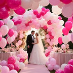 ASIYUHY Pink & White Balloons Set – 100pcs, 12in, Ribbon Included for Parties