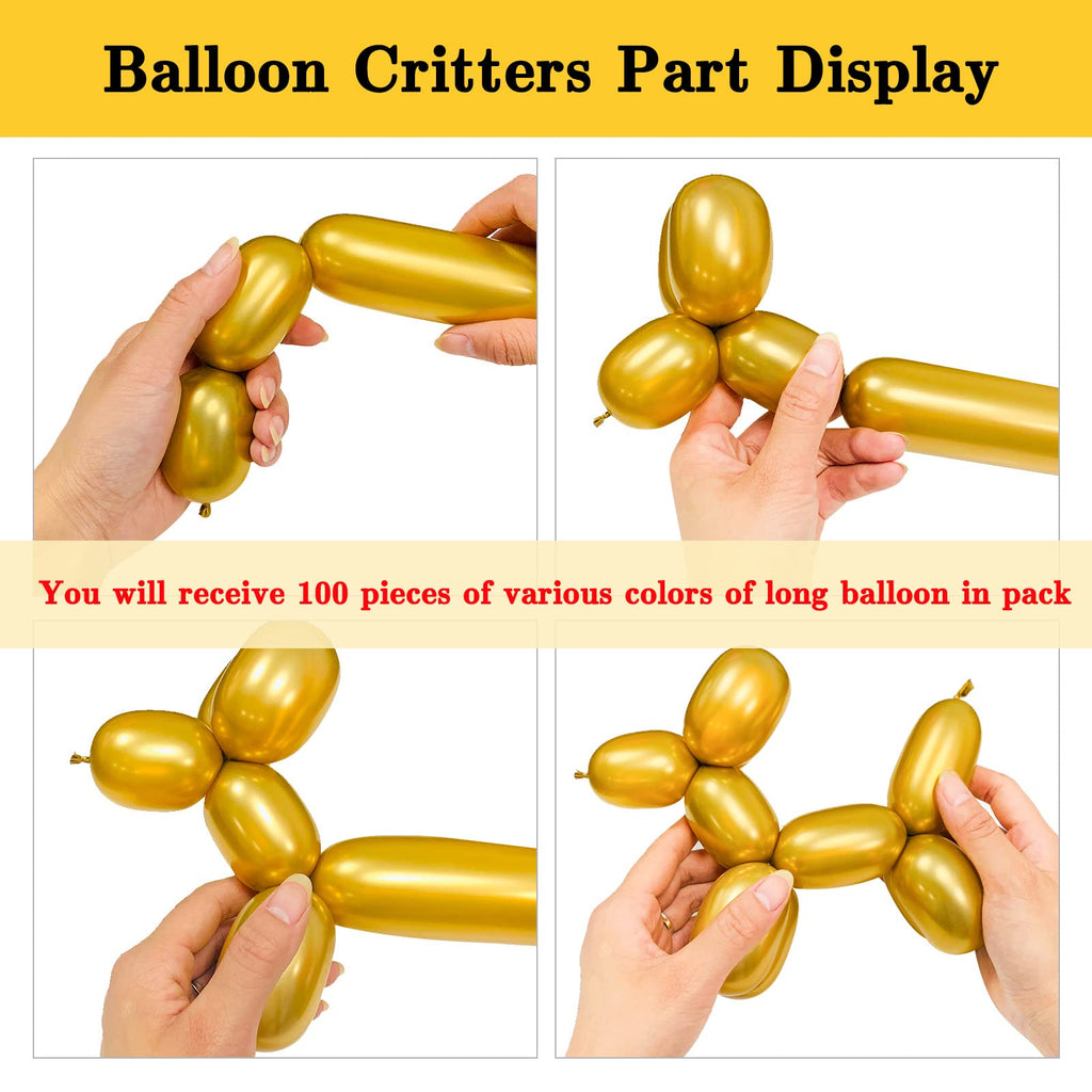 ASIYUHY Metallic 260 Gold Long Balloons Chrome — 100 Pack for DIY Animal Shapes, Weddings & Parties