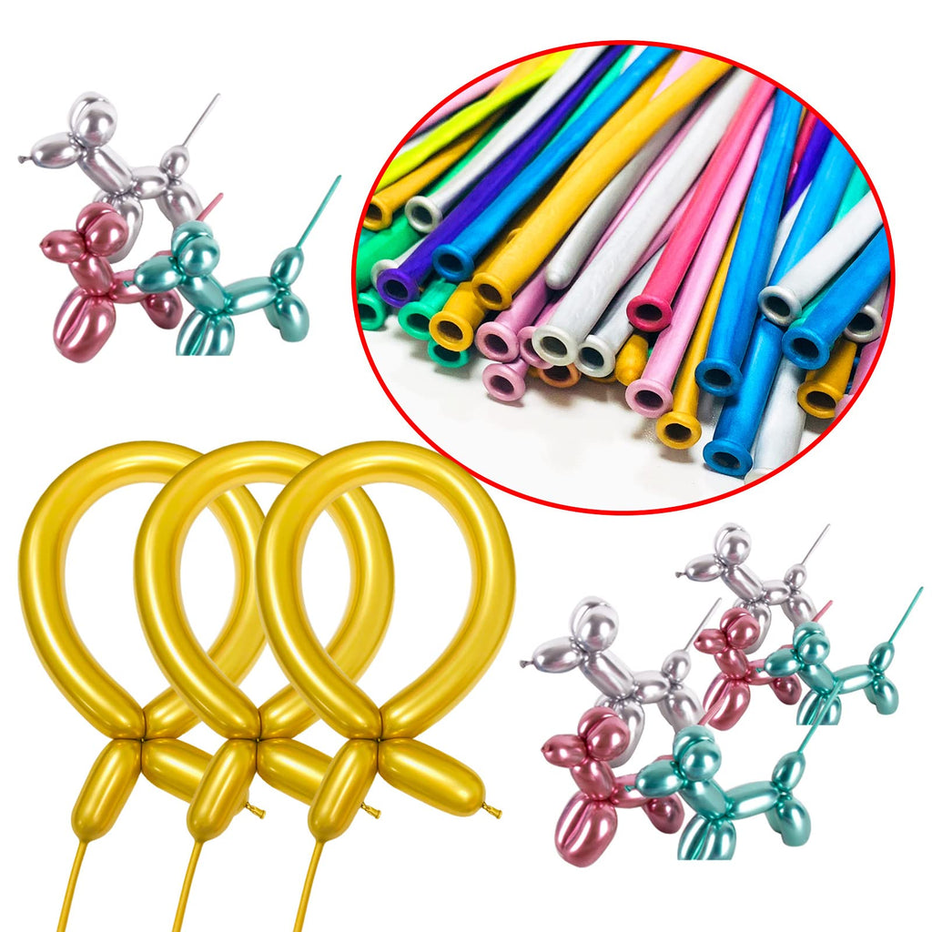 ASIYUHY Metallic 260 Gold Long Balloons Chrome — 100 Pack for DIY Animal Shapes, Weddings & Parties