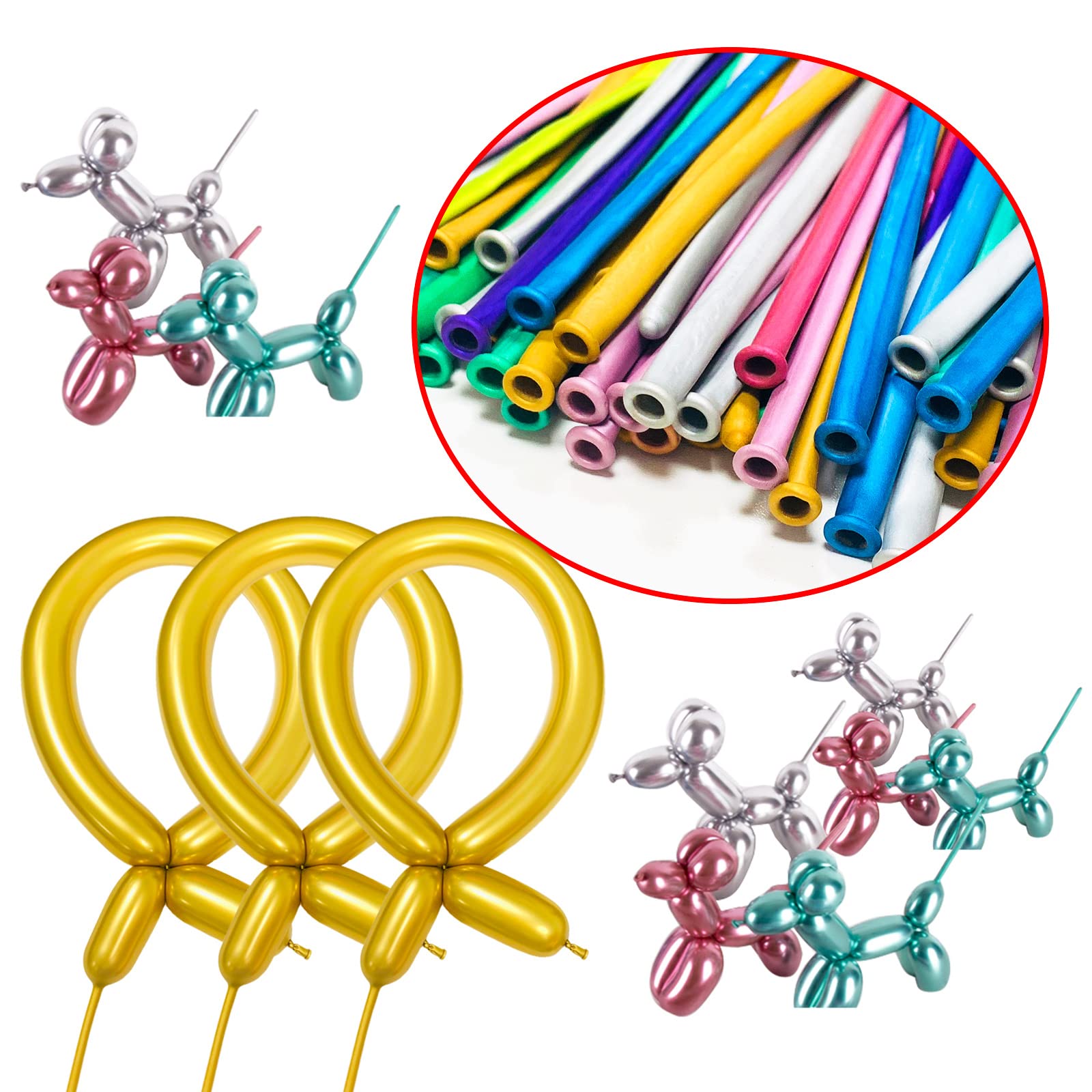 ASIYUHY Metallic 260 Gold Long Balloons Chrome — 100 Pack for DIY Animal Shapes, Weddings & Parties