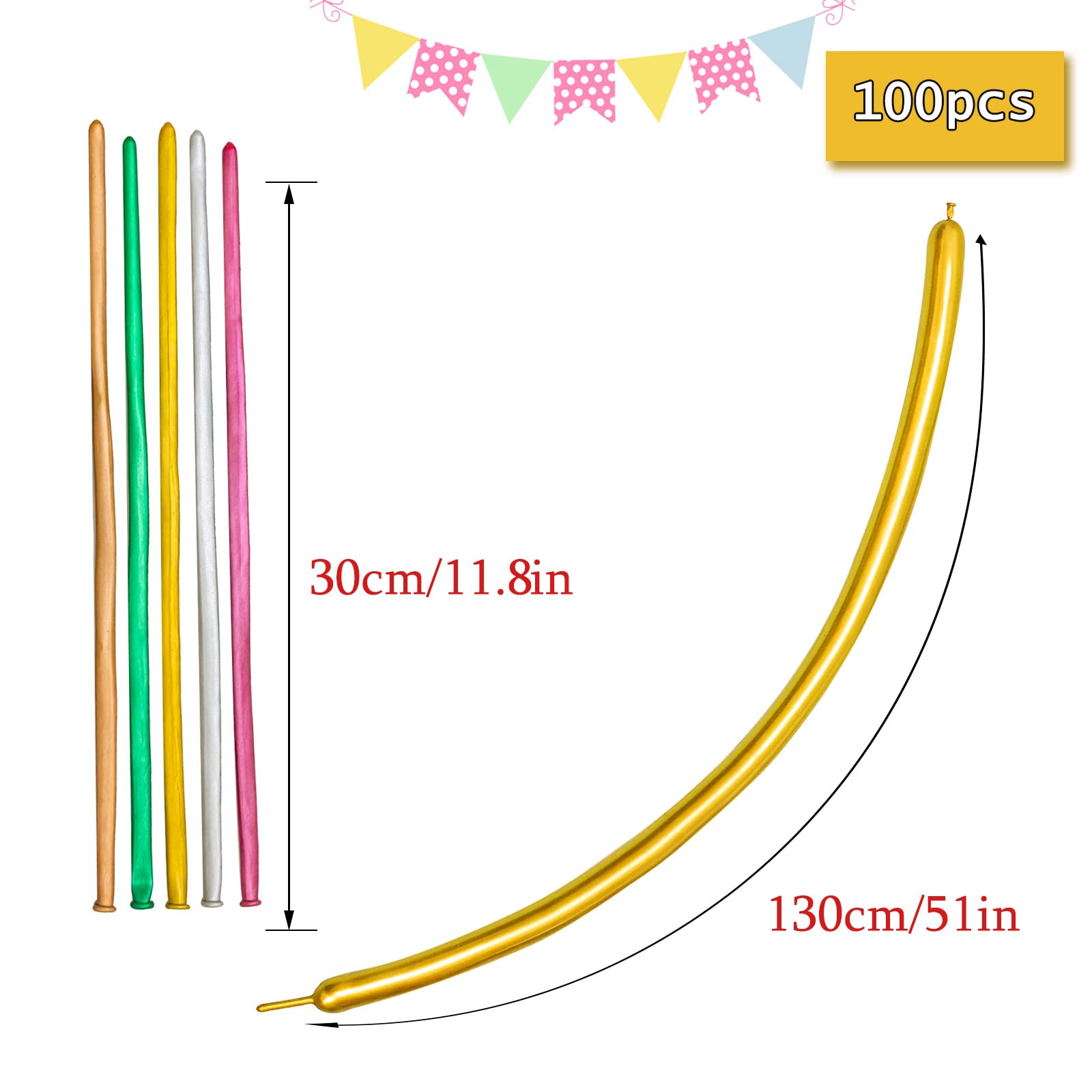 ASIYUHY Metallic 260 Gold Long Balloons Chrome — 100 Pack for DIY Animal Shapes, Weddings & Parties
