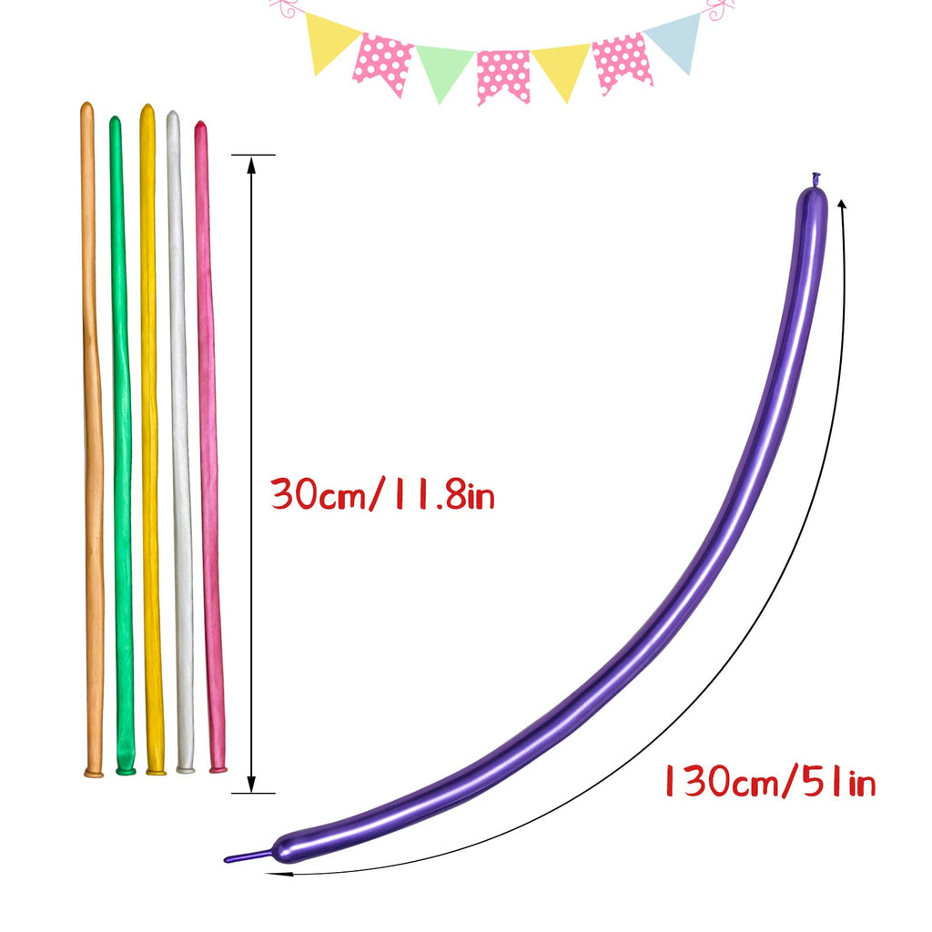 ASIYUHY Metallic 260 Long Balloons – 100 Pack Multicolor Twisting Animals