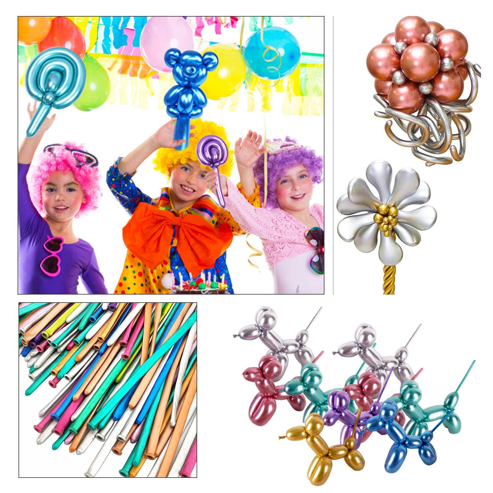 ASIYUHY Metallic 260 Long Balloons – 100 Pack Multicolor Twisting Animals