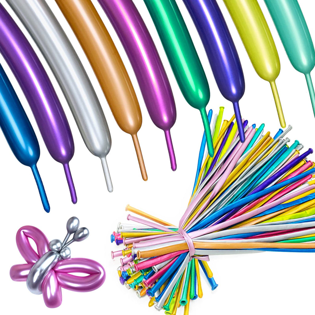 ASIYUHY Metallic 260 Long Balloons – 100 Pack Multicolor Twisting Animals