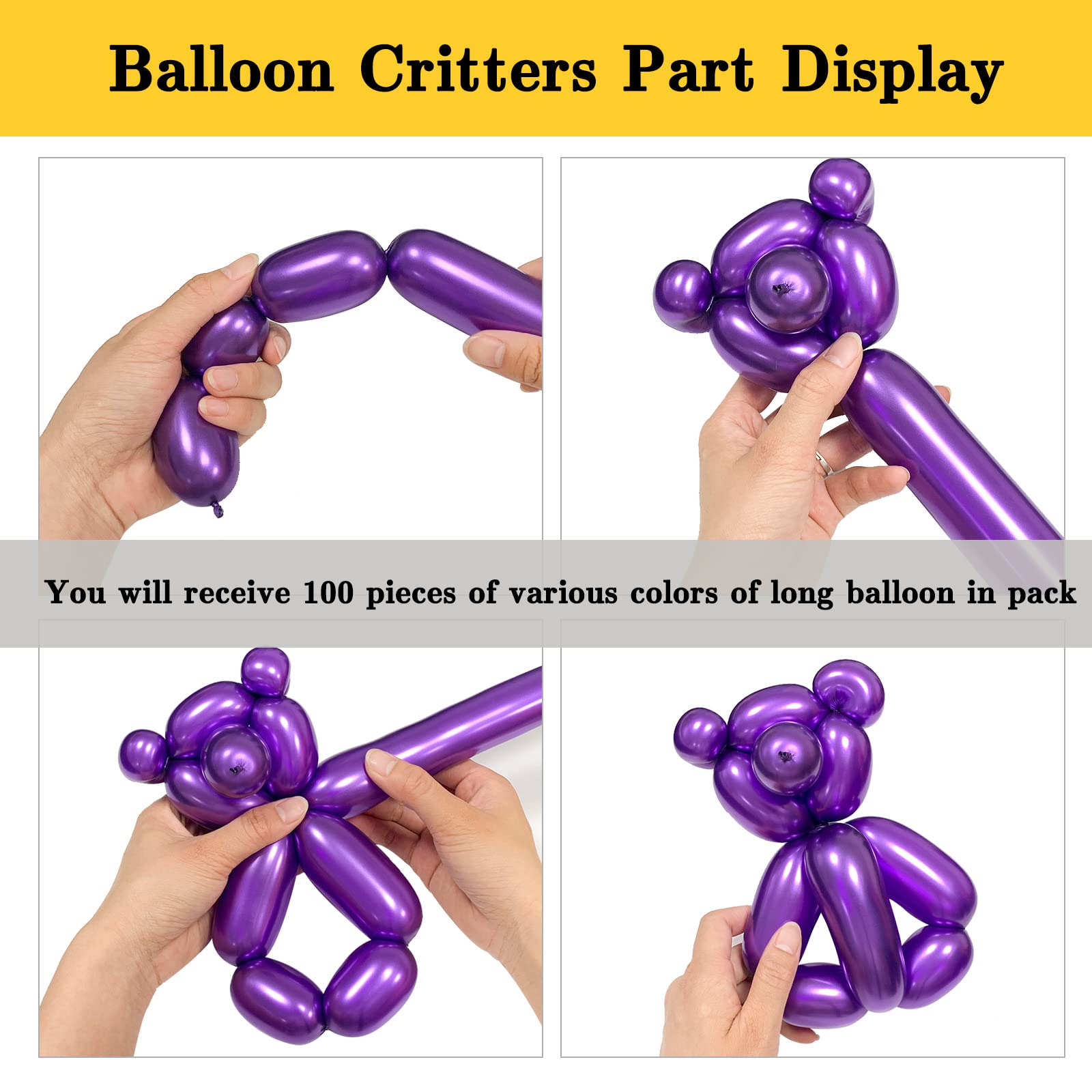 ASIYUHY Metallic 260 Long Balloons – 100 Pack Multicolor Twisting Animals