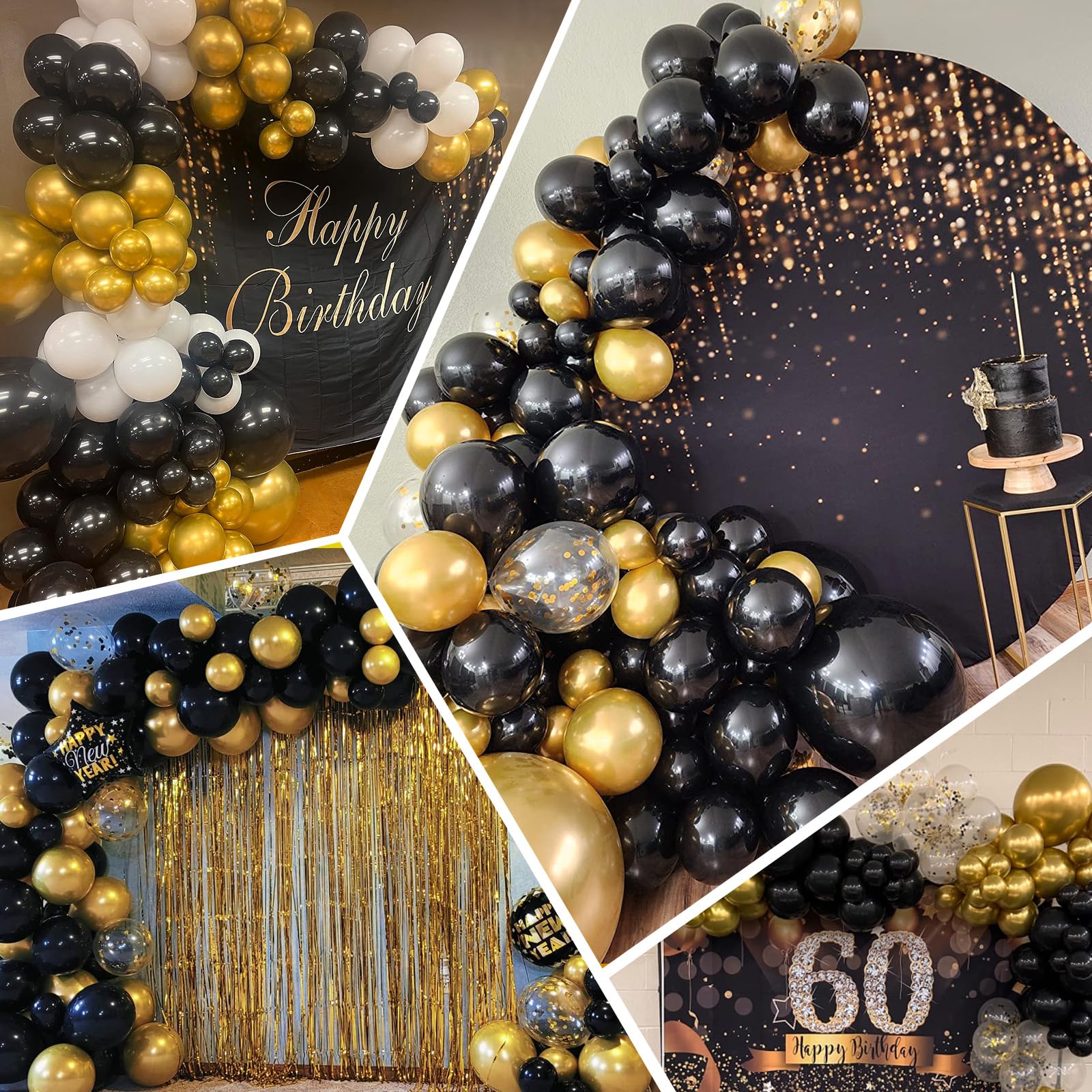 ASIYUHY 100pcs Black & Gold Balloons – 12in Metallic Latex Party Decor