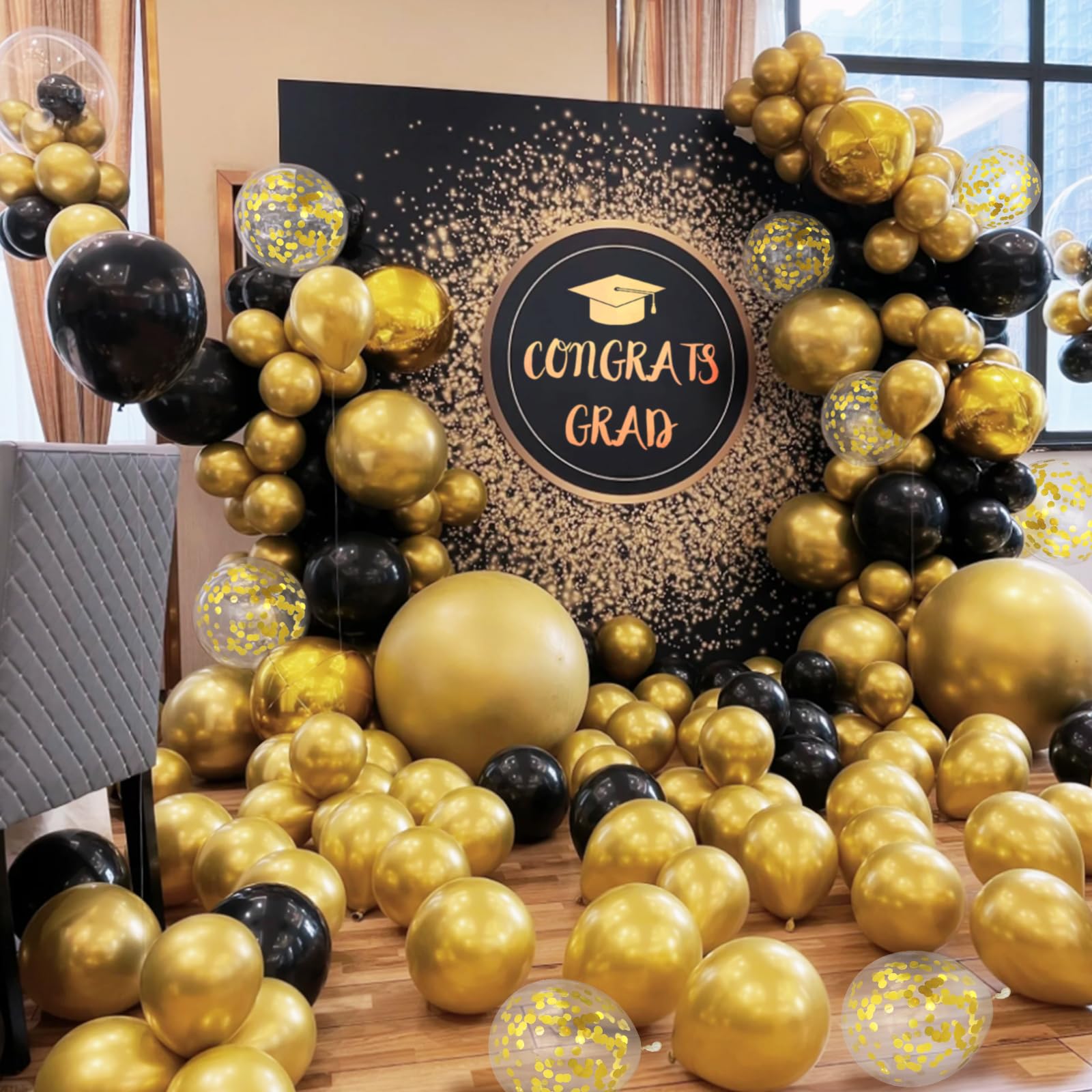 ASIYUHY 100pcs Black & Gold Balloons – 12in Metallic Latex Party Decor