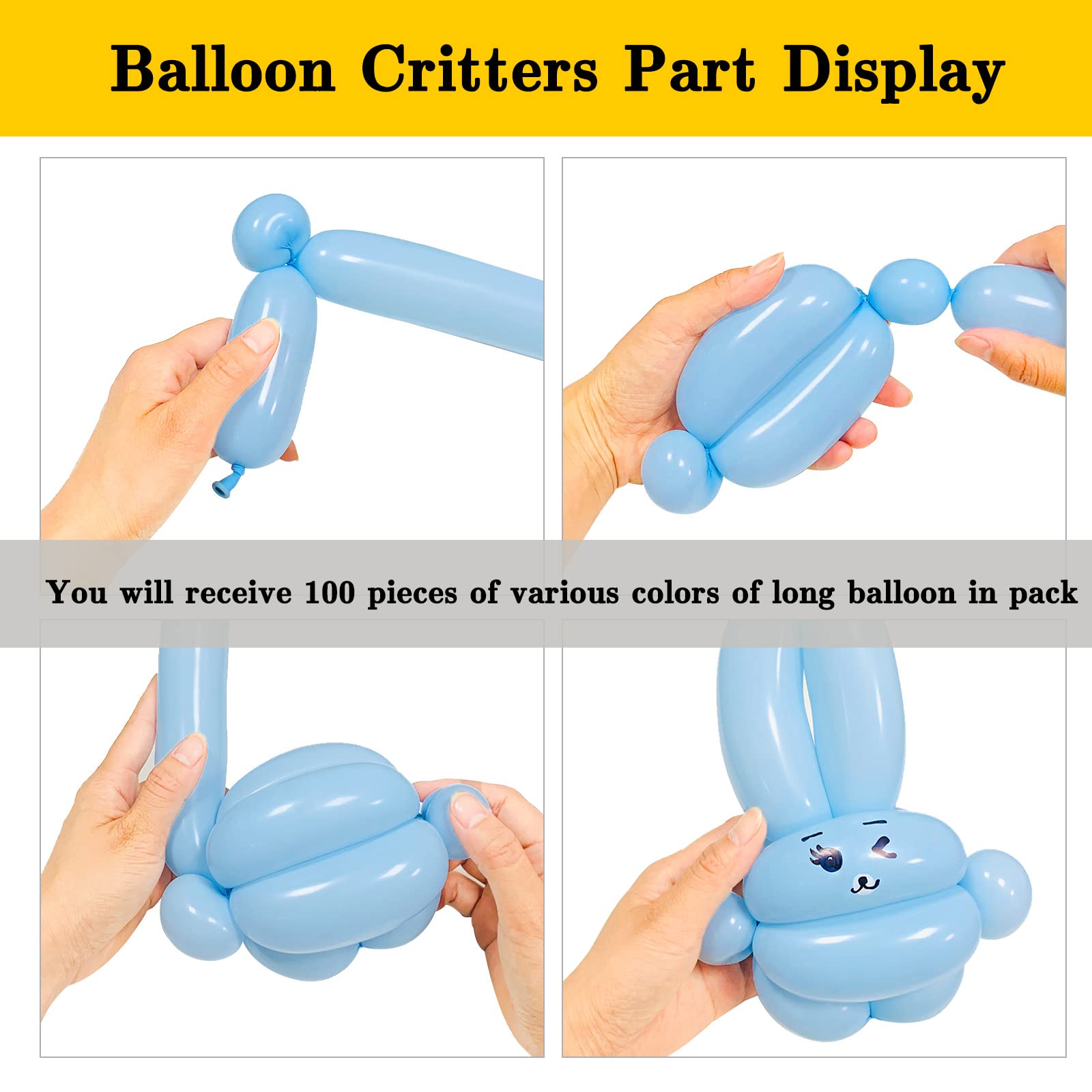 ASIYUHY Pastel 260 Long Balloons Pack — 100 Count for DIY Animal Shapes