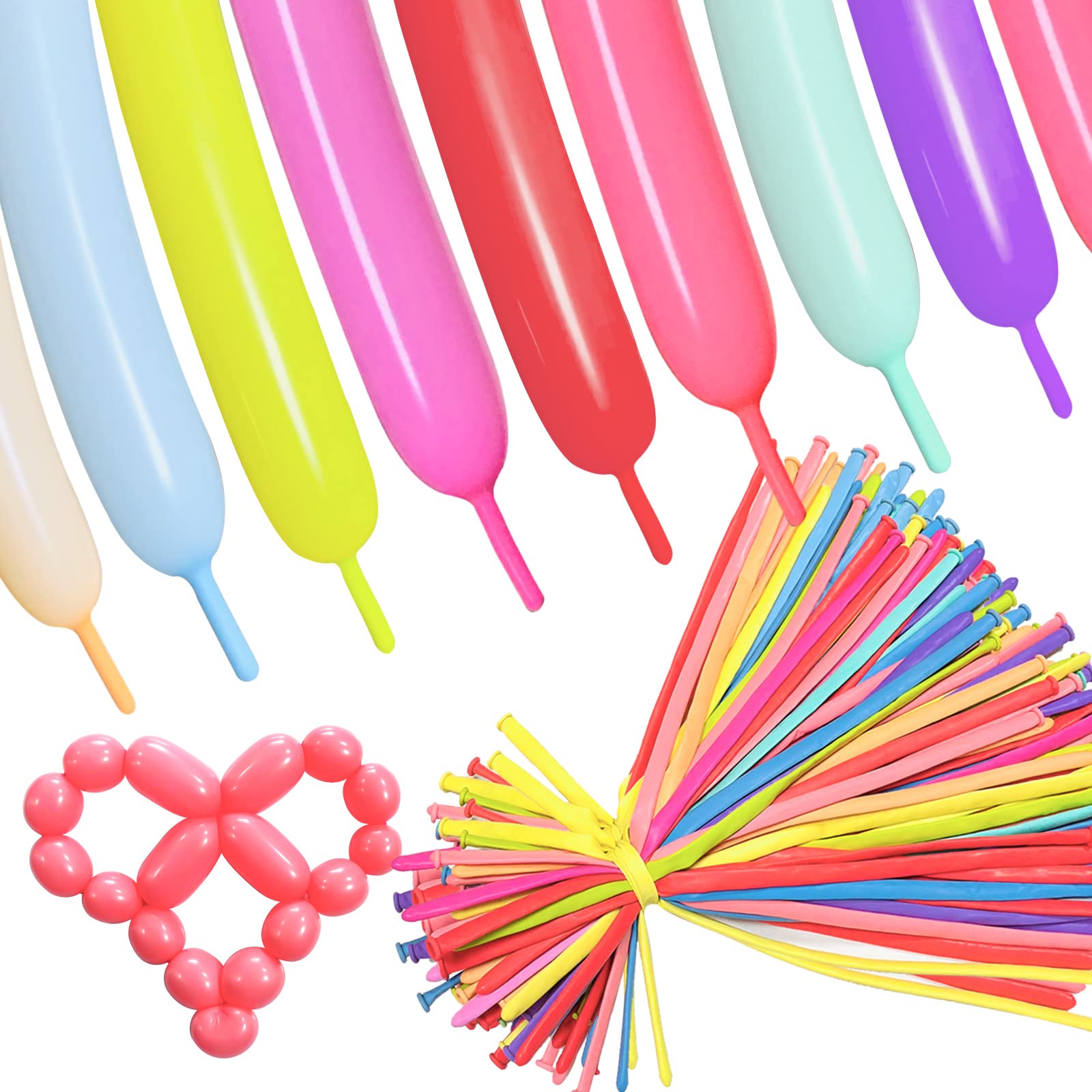 ASIYUHY Pastel 260 Long Balloons Pack — 100 Count for DIY Animal Shapes