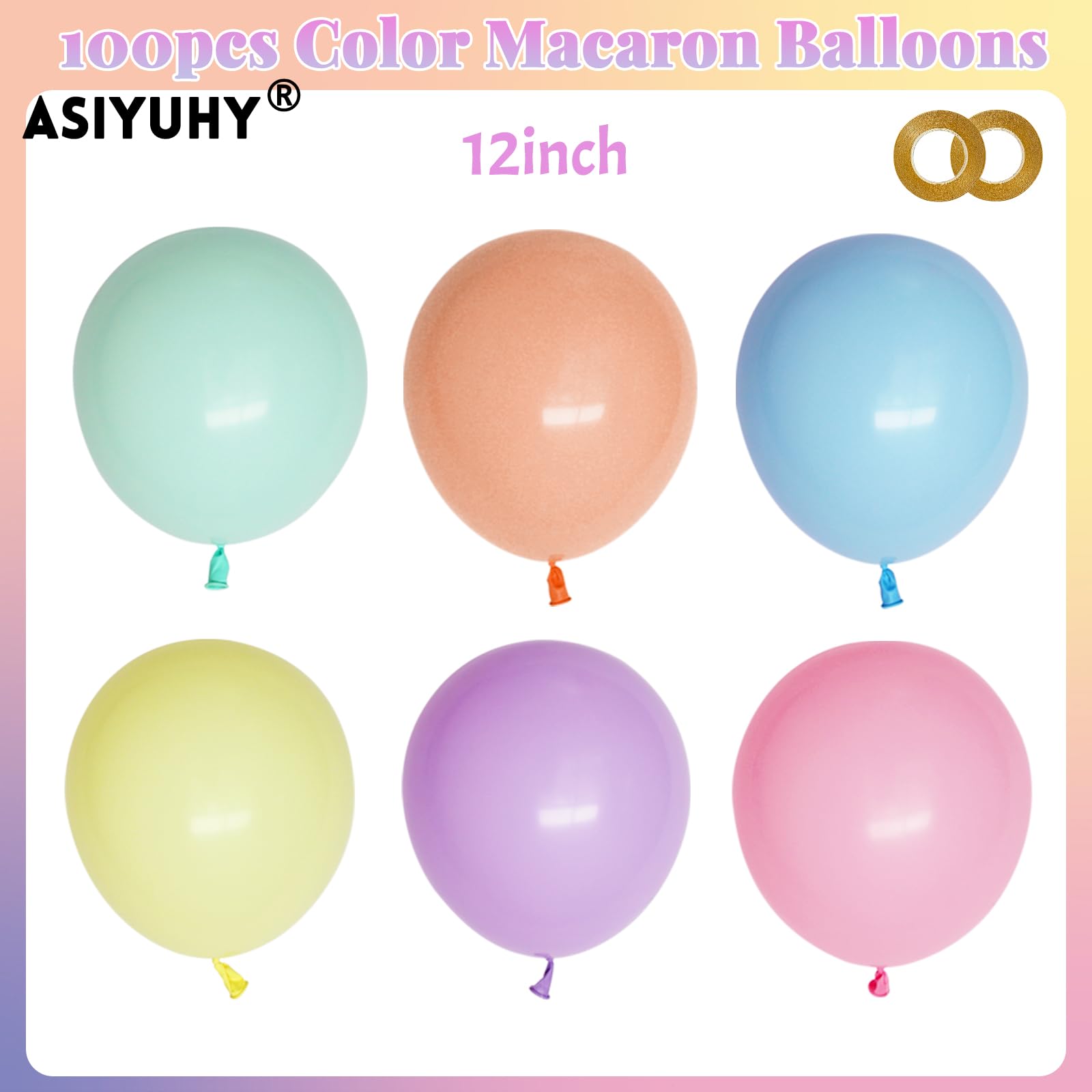 ASIYUHY Pastel Balloons – 100 Pack 12 Inch Latex Party Balloons for Birthday, Baby Shower, Wedding