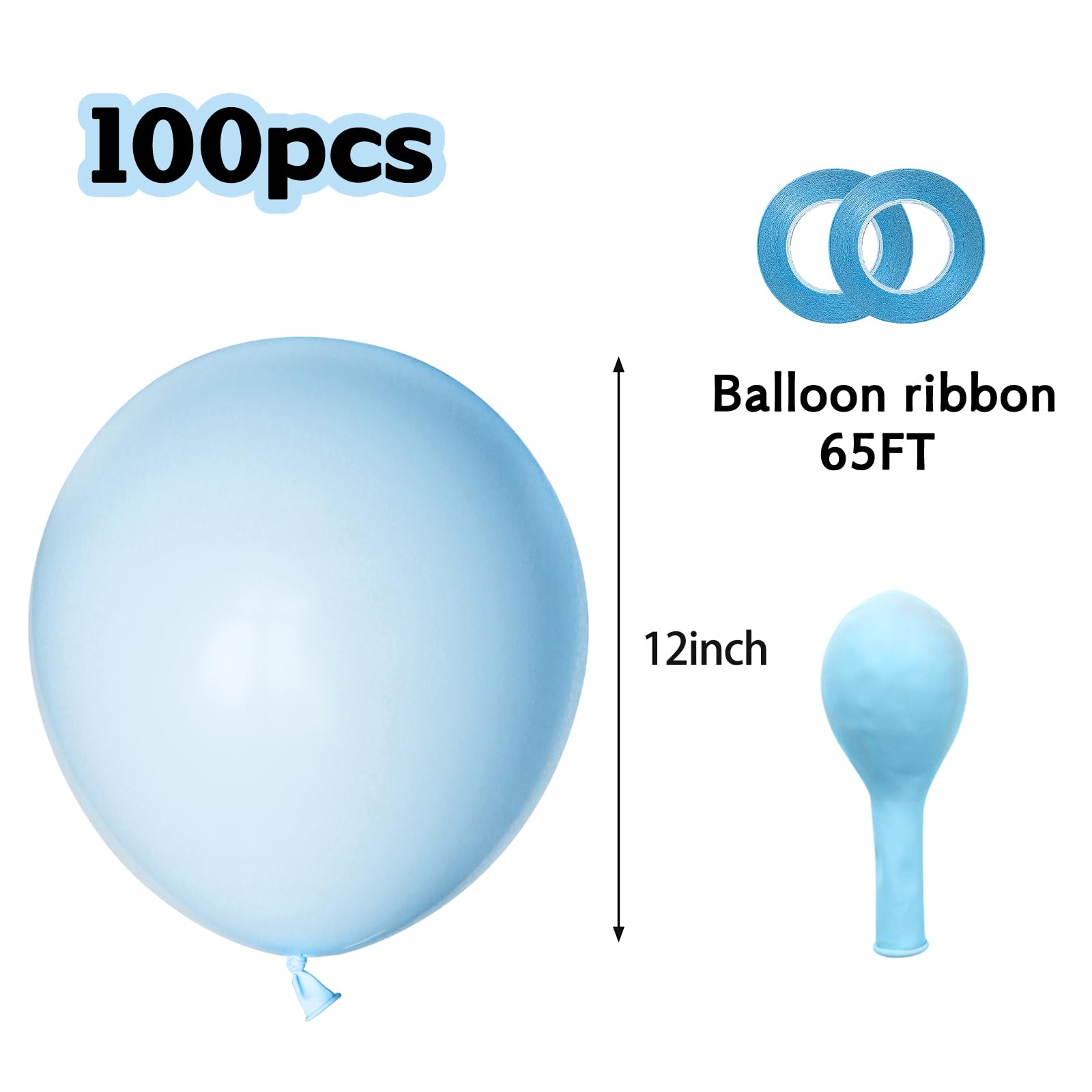 ASIYUHY Pastel Blue Latex Balloons - 100 Pack, 12 inch for Baby Shower, Birthday, Gender Reveal