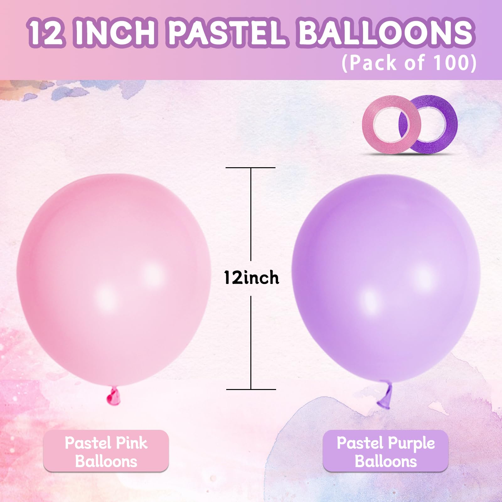 ASIYUHY Pink & Purple Balloons 100 Pack | 12 Inch Latex Party Decor