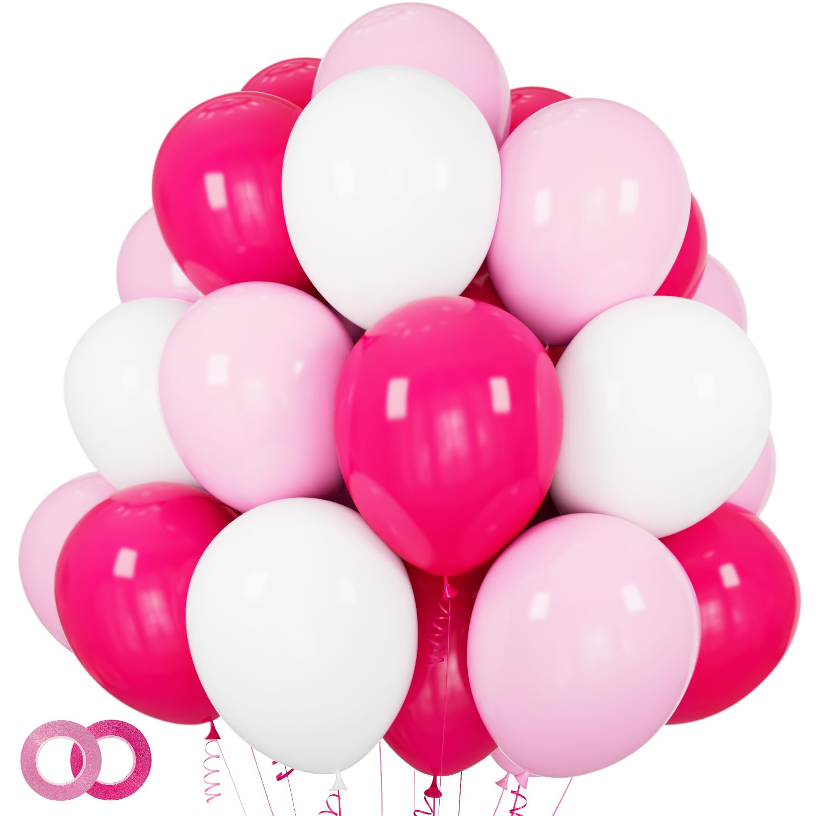 ASIYUHY Pink & White Balloons Set – 100pcs, 12in, Ribbon Included for Parties