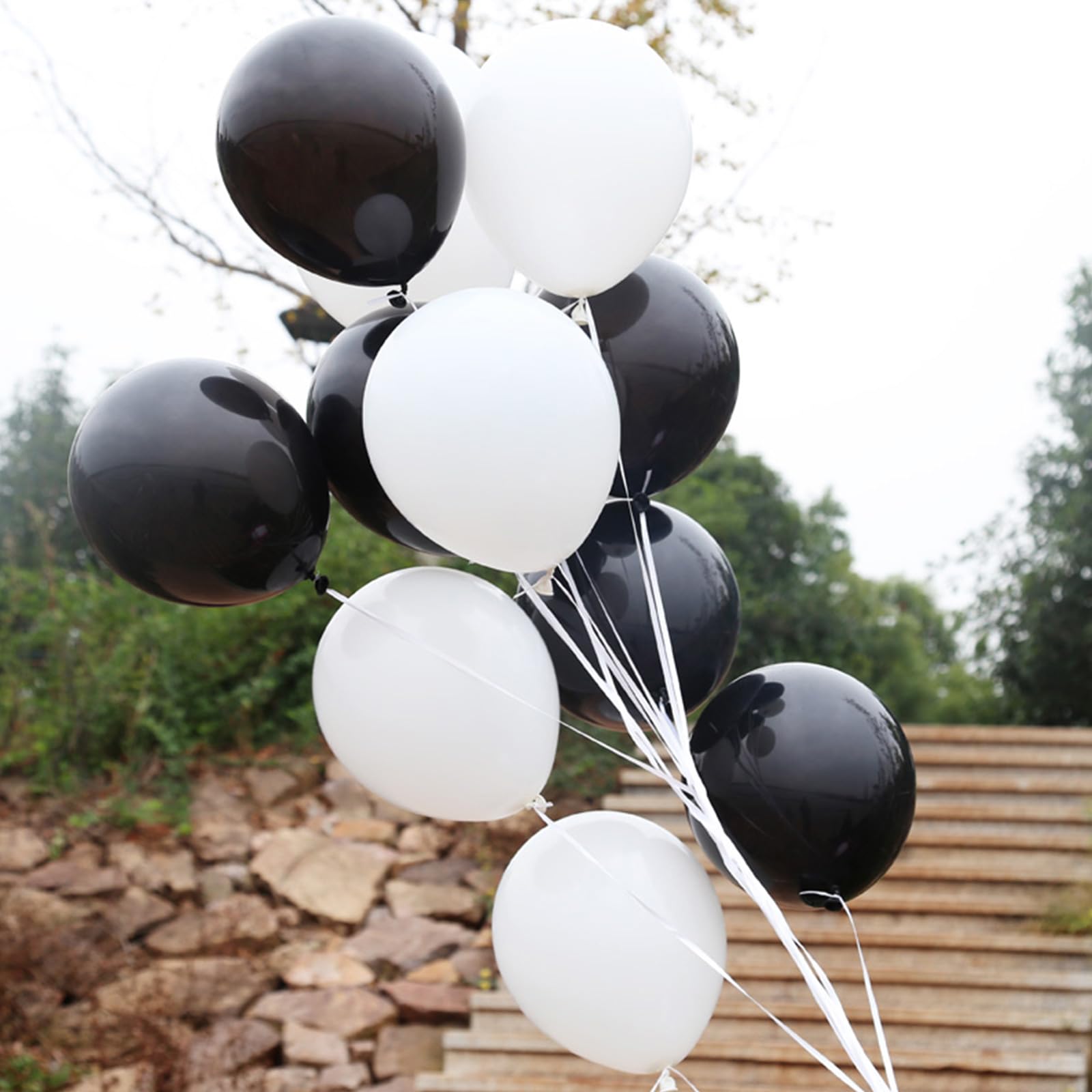 ASIYUHY 100pcs Black and White 12-Inch Balloons – Thickened Latex Party Decorations