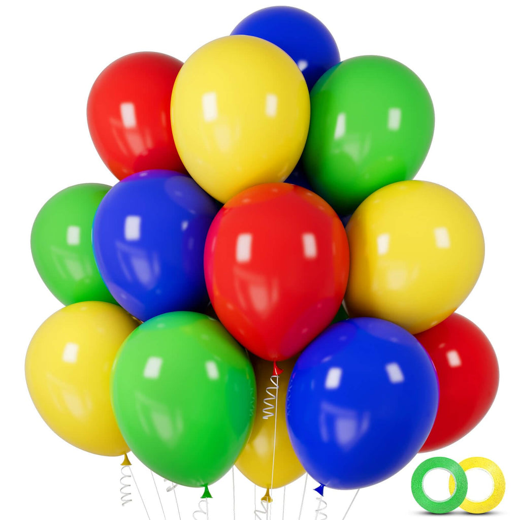 ASIYUHY 100 Pack 12 Inch Matte Latex Balloons – Red Blue Green Yellow for Carnival Birthday Baby Shower Balloon Arch