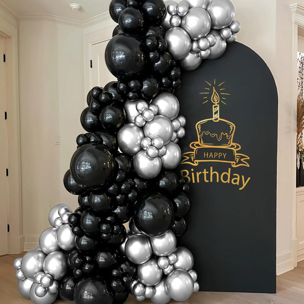 ASIYUHY 100pcs Black and Silver Balloons – 12 Inch Latex Party Decor Set