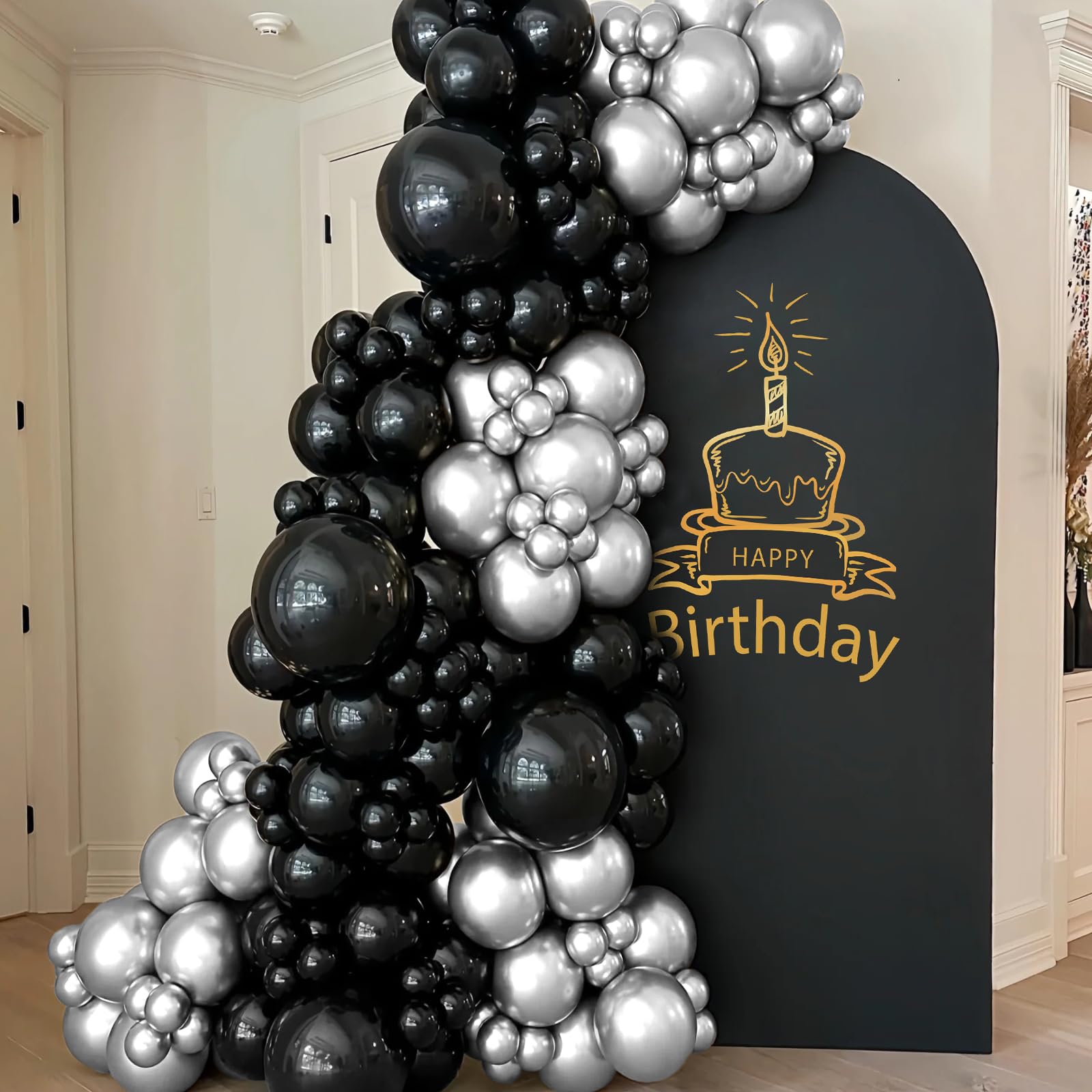 ASIYUHY 100pcs Black and Silver Balloons – 12 Inch Latex Party Decor Set