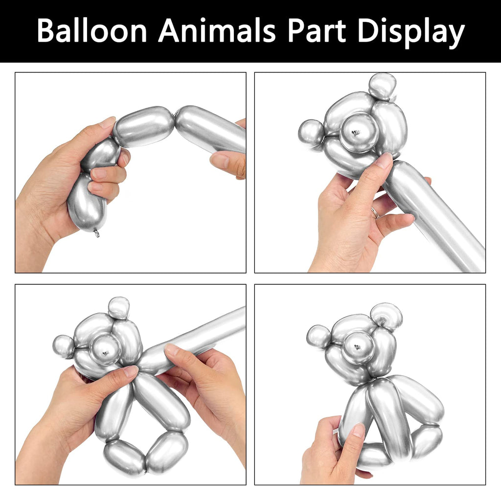 ASIYUHY Silver Metallic 260 Long Balloons – 100 Pack for DIY Animal Balloons