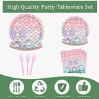 Askljeby 96 Pcs Mermaid Birthday Party Decorations — Plates, Napkins & Forks for 24 Guests
